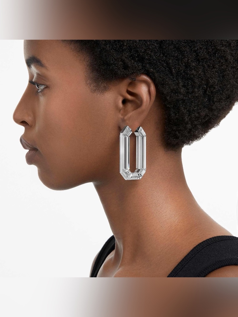 New! SWAROVSKI Lucent Clear White Rhodium Plated Hoop Earrings retail $350